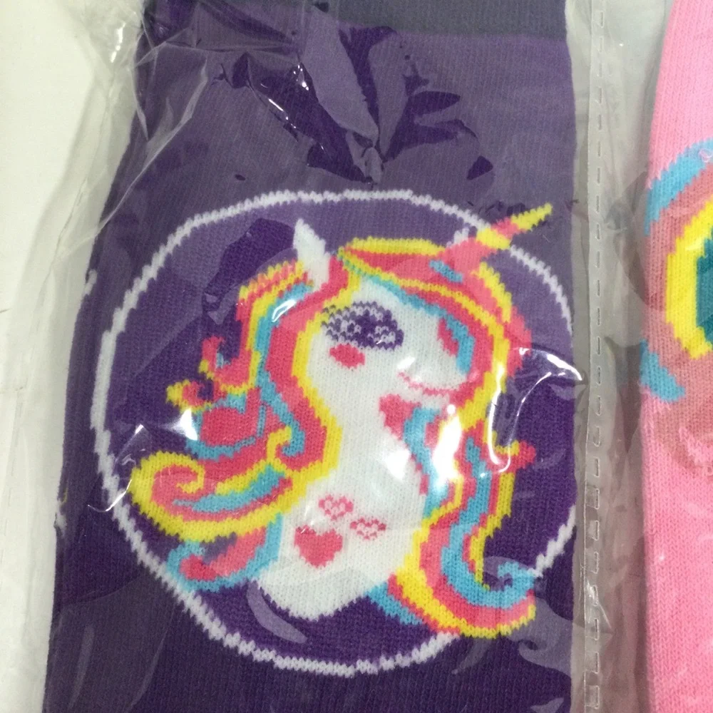 Set of 4 Unicorn Themed Kids Socks Set - Pink, Purple, Black New